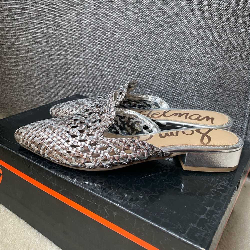 Sam Edelman Silver Mules with Pointed Toe